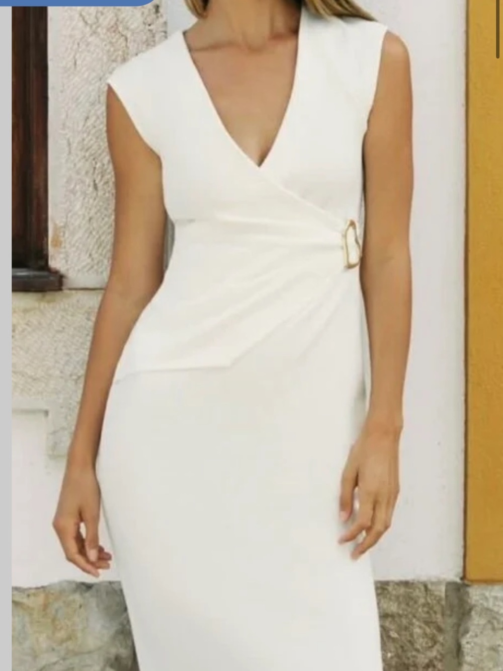 Zara White Sleeveless Wrap Midi Dress with Side Buckle